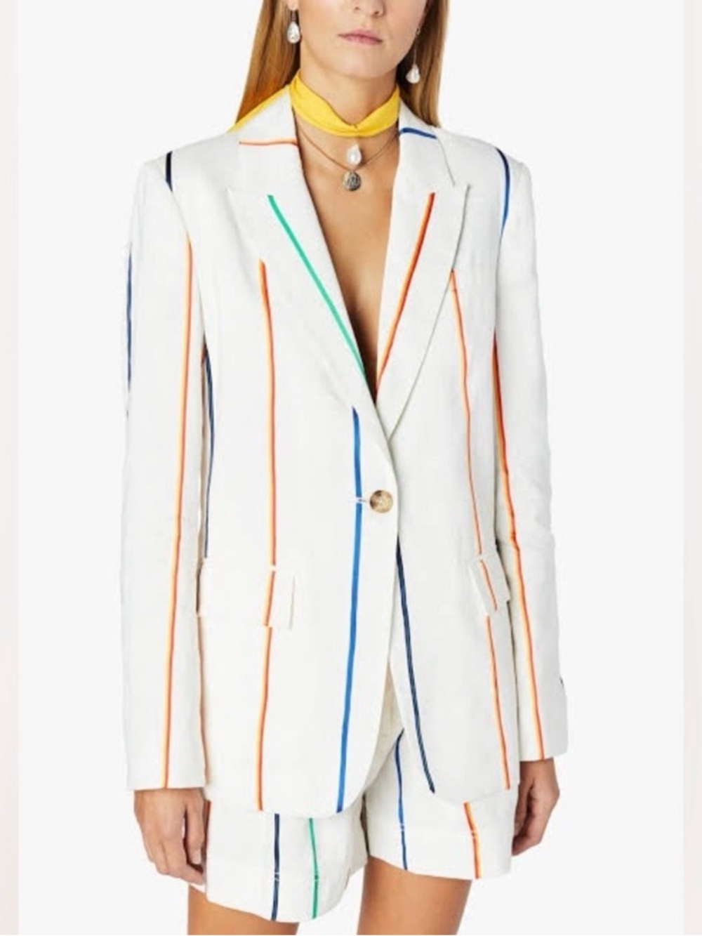10 Crosby Derek Lam White Blazer with Multicolor Stripes